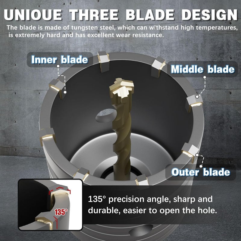 METOTO 4-5/16" Concrete Hole Saw,110mm Masonry Hole Saw, with 220mm SDS Plus Shank Connecting Rod for Concrete Brick Cement Stone Wall Drilling Home Improvement - Image 4